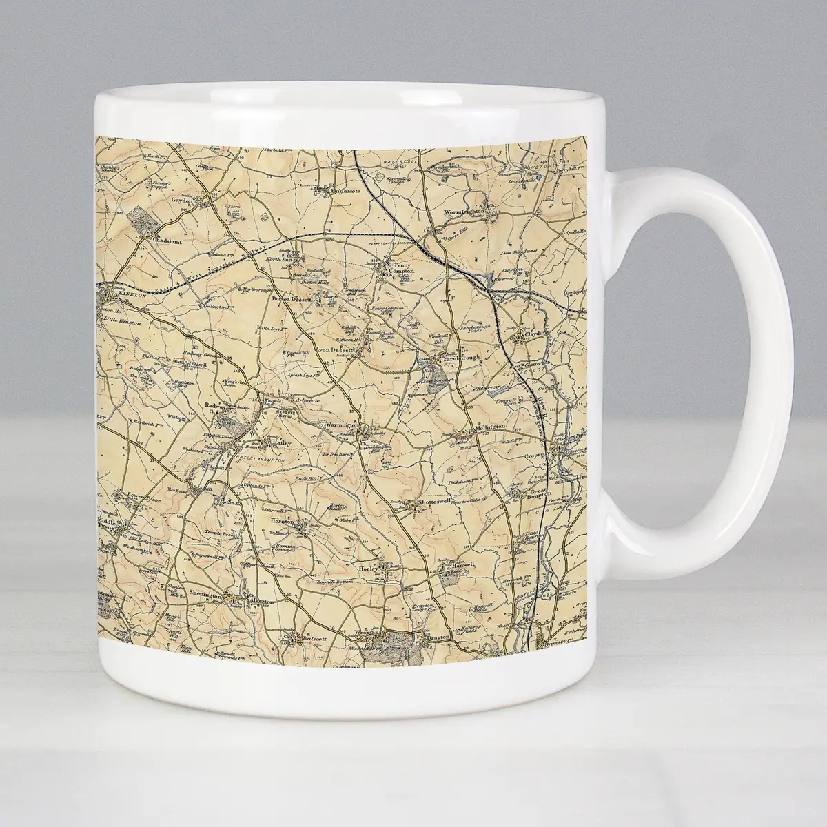 Ceramic mug showing a map of the area around a chosen postcode
