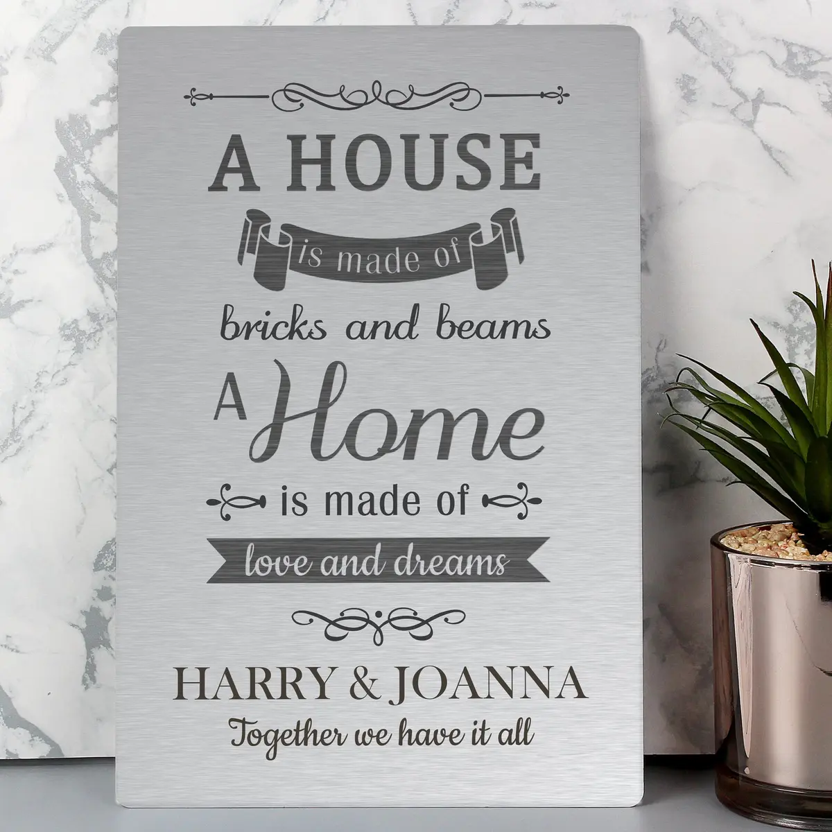 Aluminium sign with a house and home verse and personalised lines