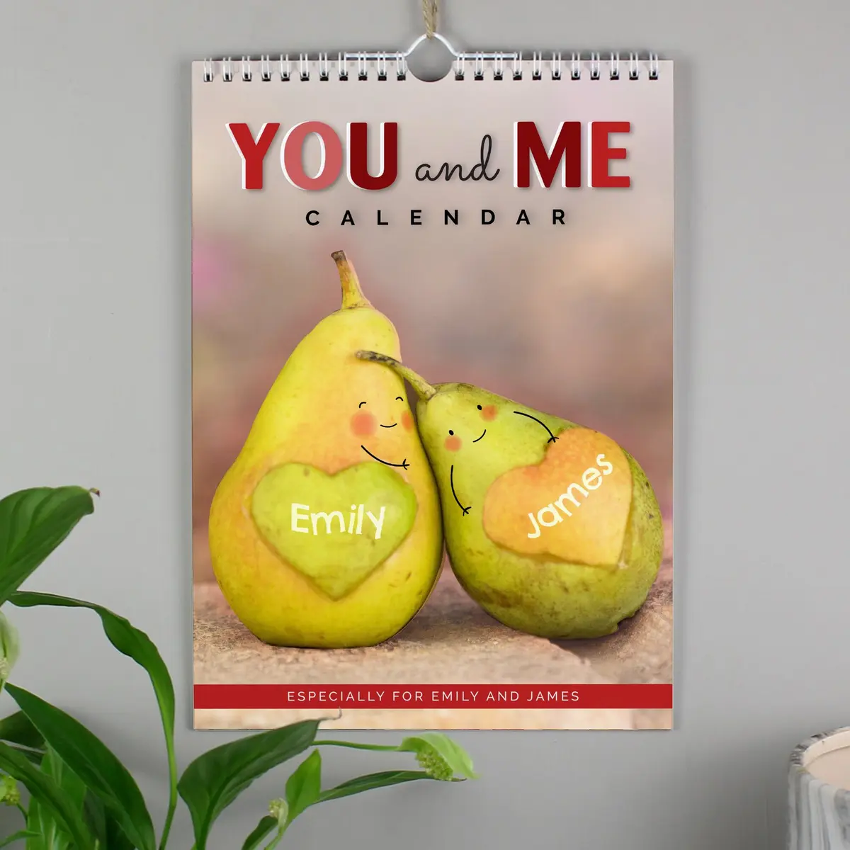 Personalised A4 couple calendar cover showing two names