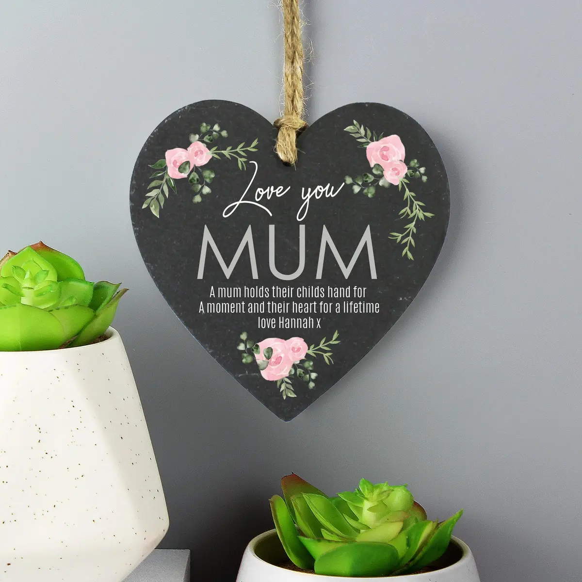 Slate heart with an abstract rose design and Love You text