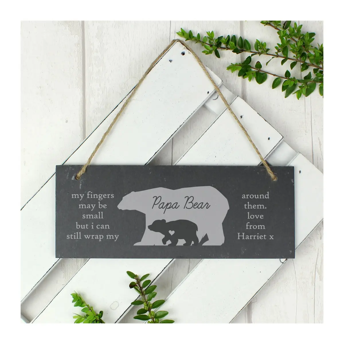 Slate door plaque with a bear design and personalised lines