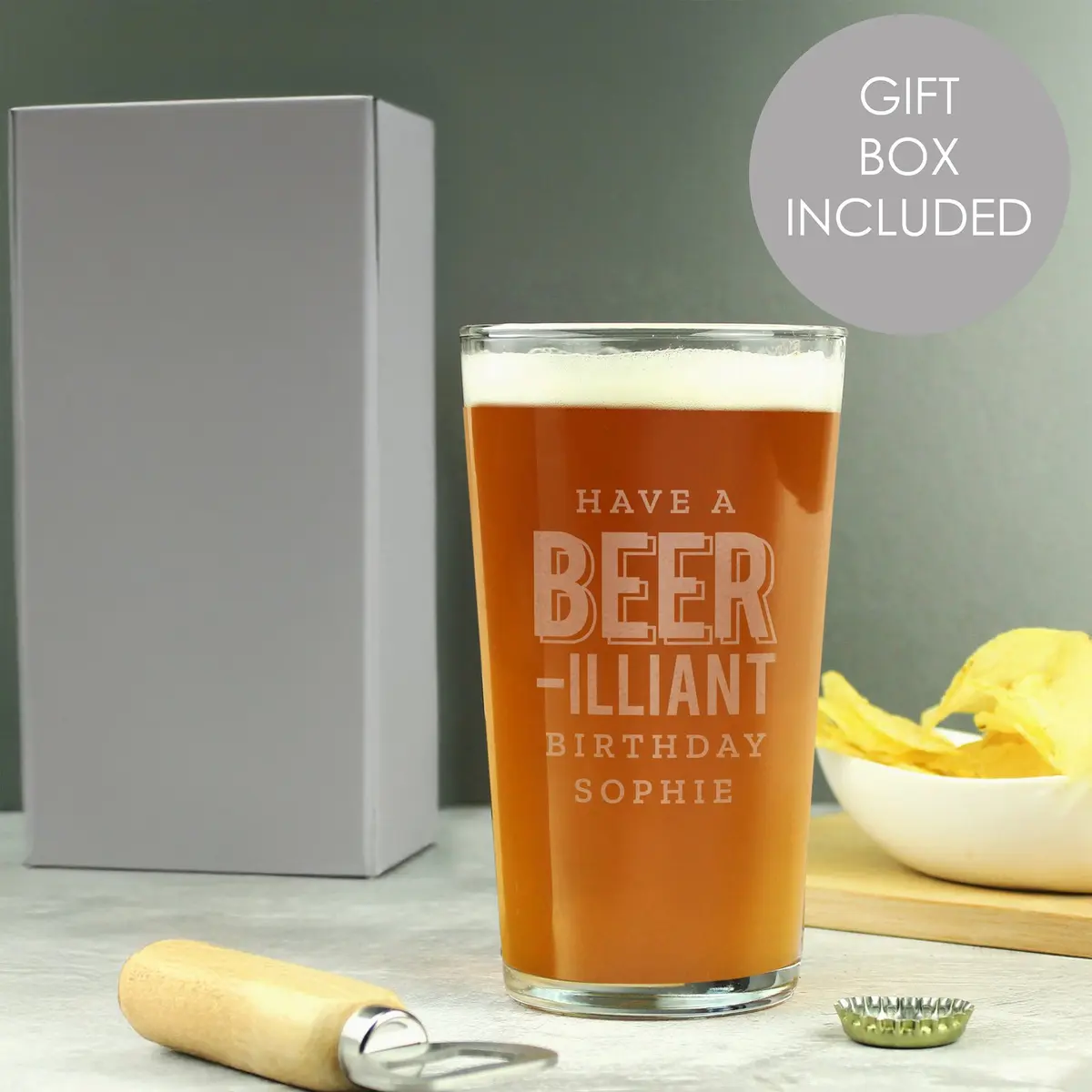 Personalised beer-illiant birthday pint glass