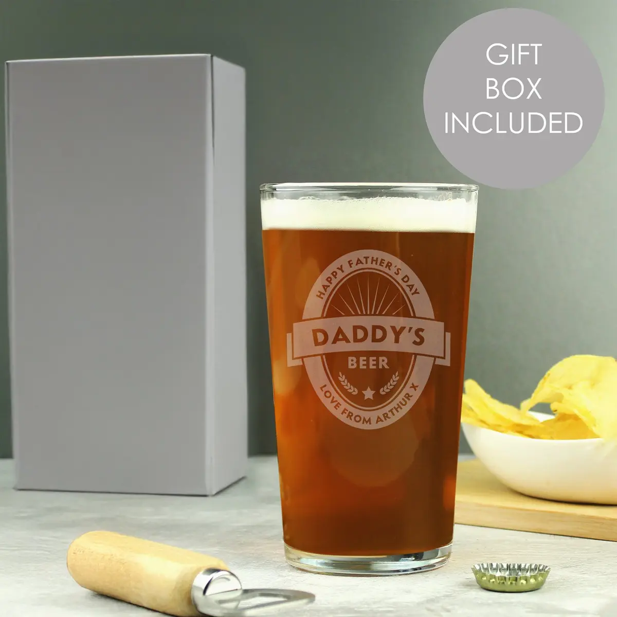 Personalised beer label pint glass