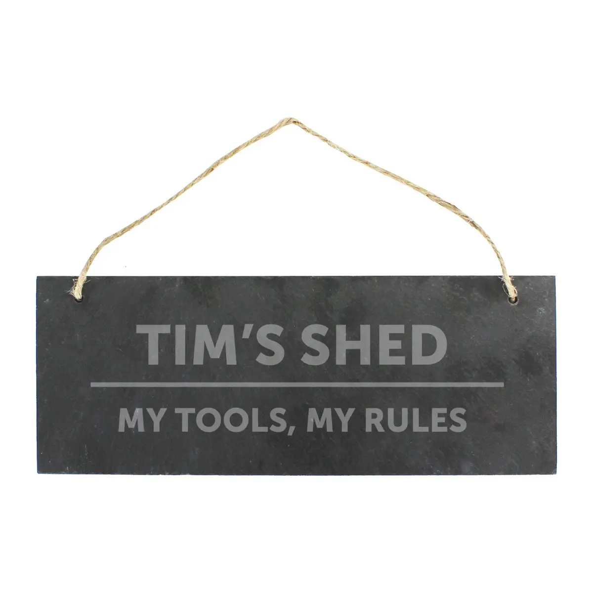 Hanging slate plaque with natural string and two personalised lines of text
