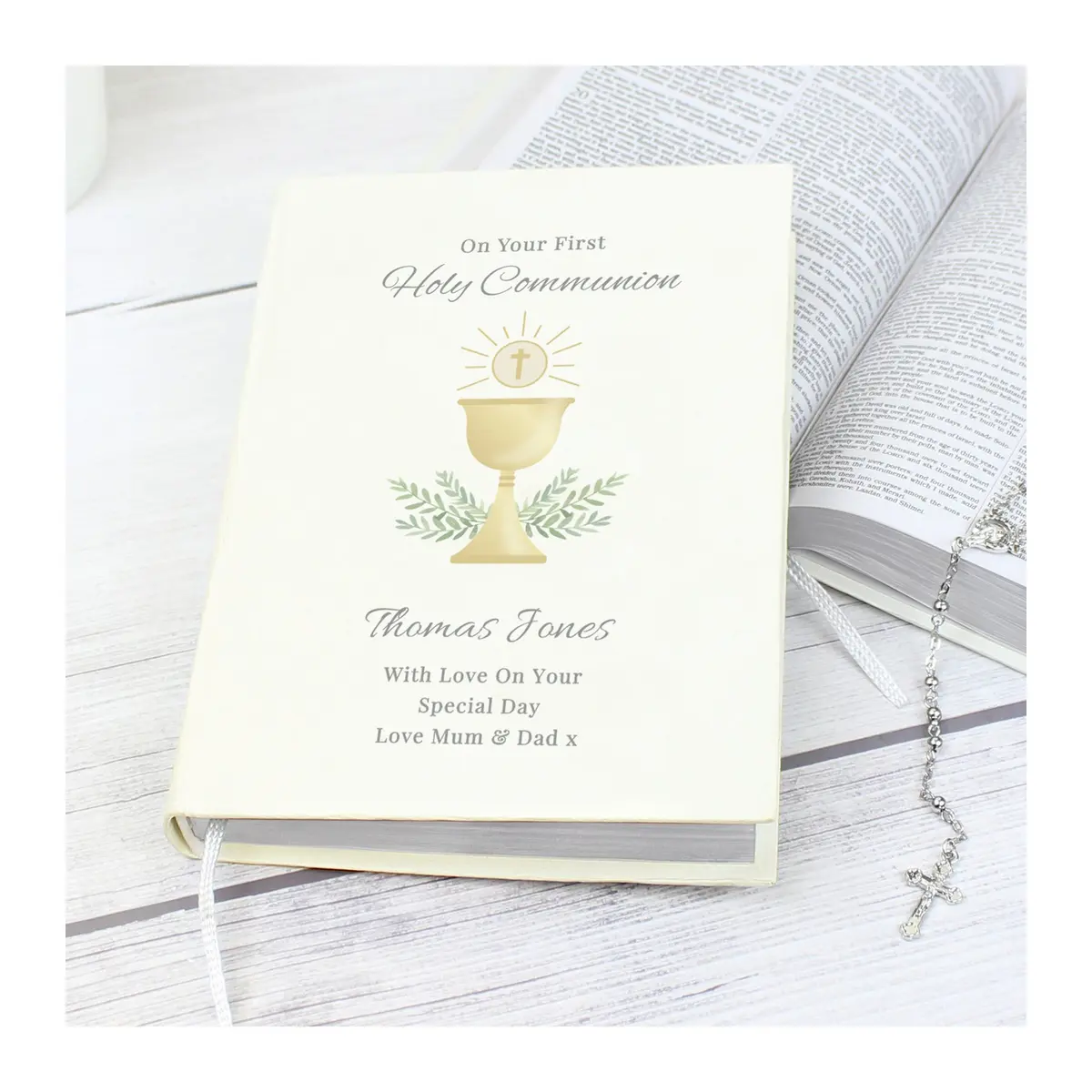 Personalised First Holy Communion Holy Bible with a leatherette cover