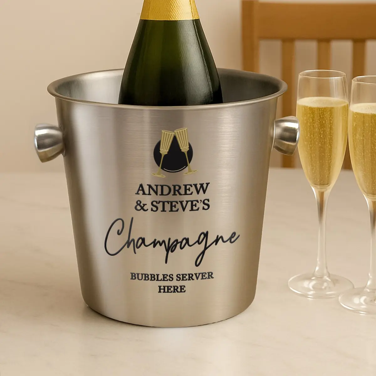 Brushed stainless steel personalised ice bucket