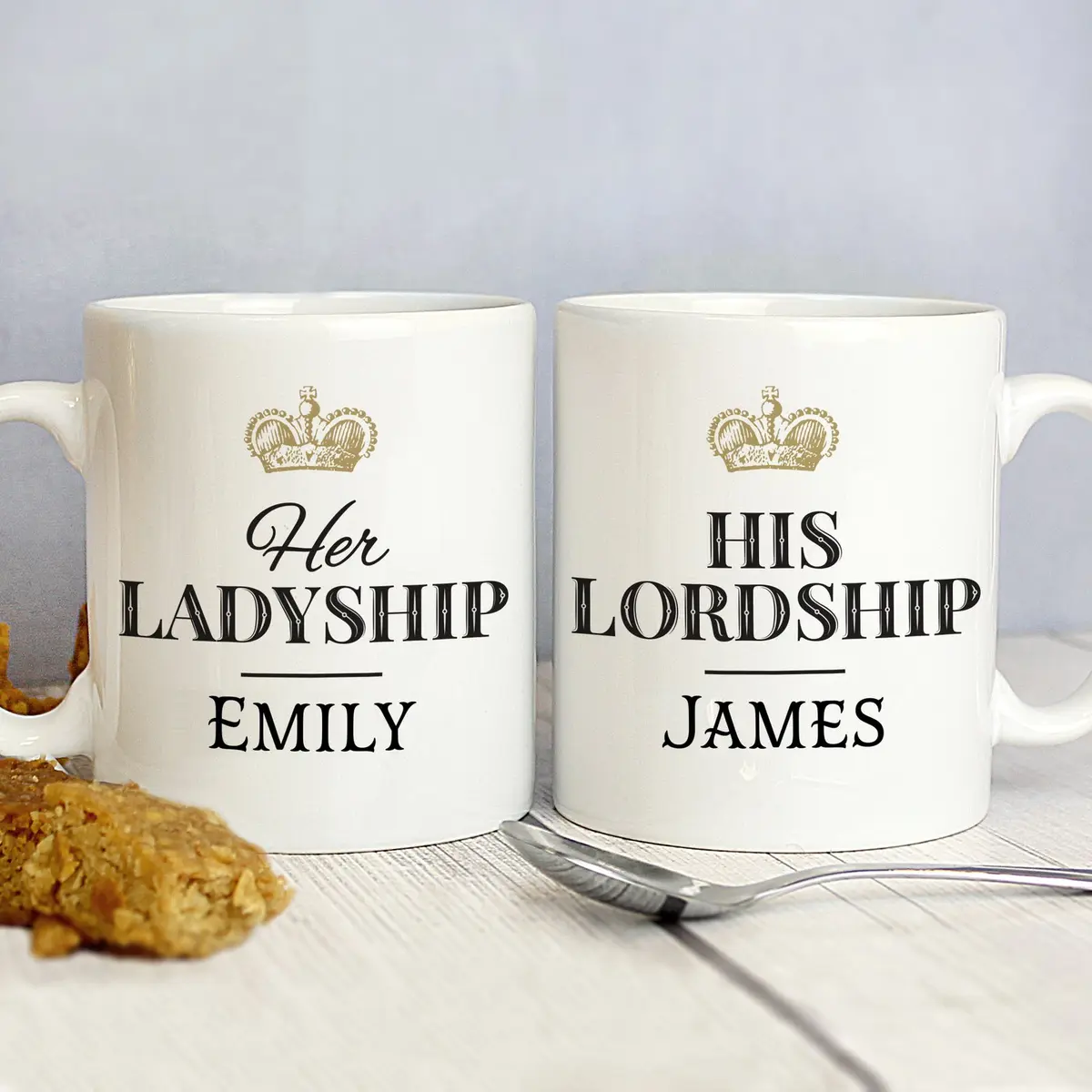 Pair of ceramic mugs reading her ladyship and his lordship