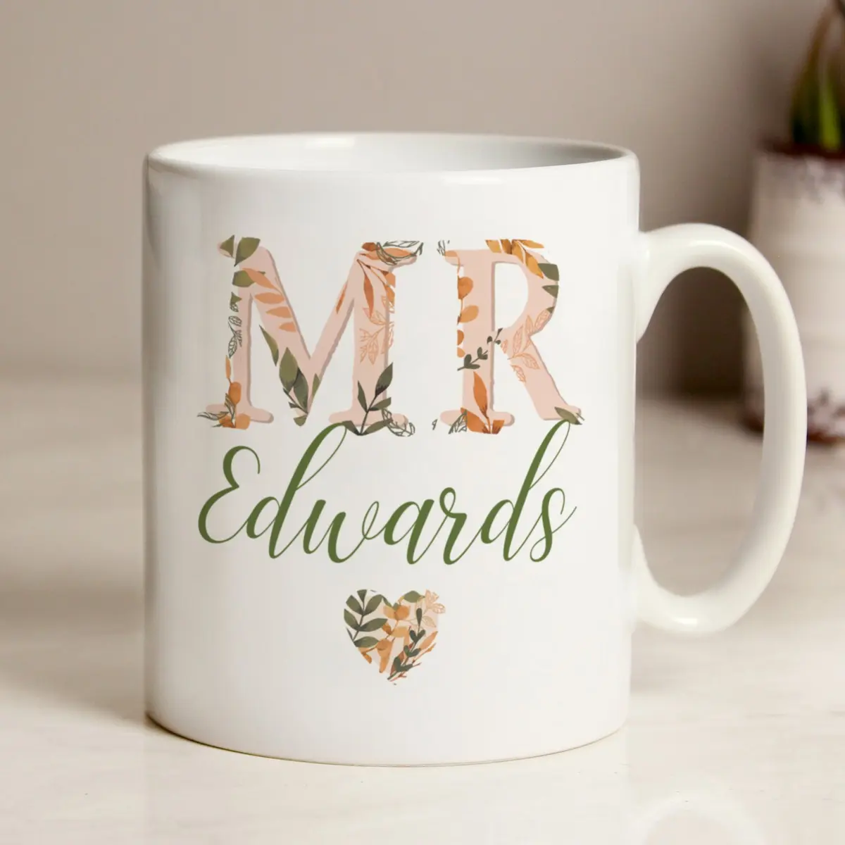Autumnal Mr ceramic mug personalised with a surname