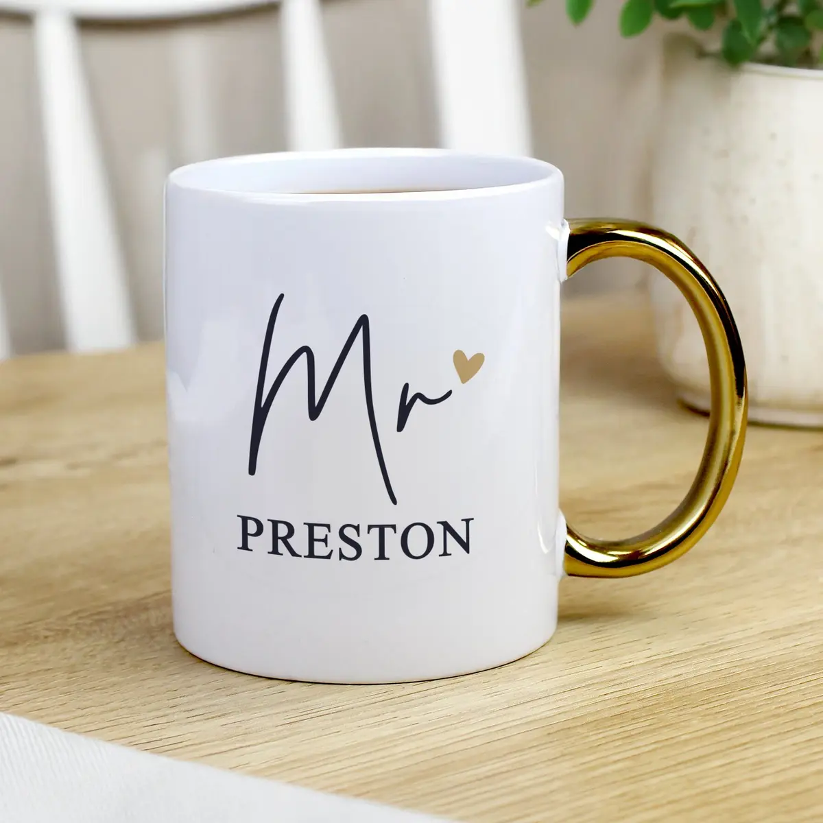Ceramic Mr mug with a handle, personalised with a surname
