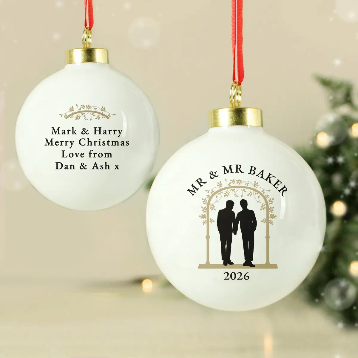 Personalised Mr & Mr Christmas bauble keepsake