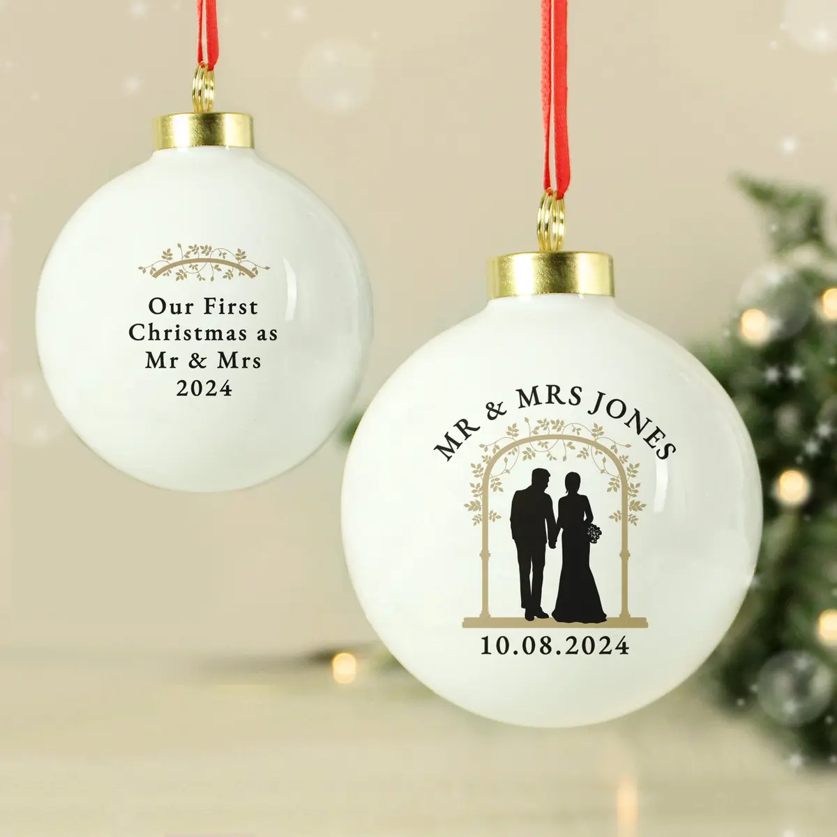 Personalised Mr & Mrs Christmas bauble keepsake