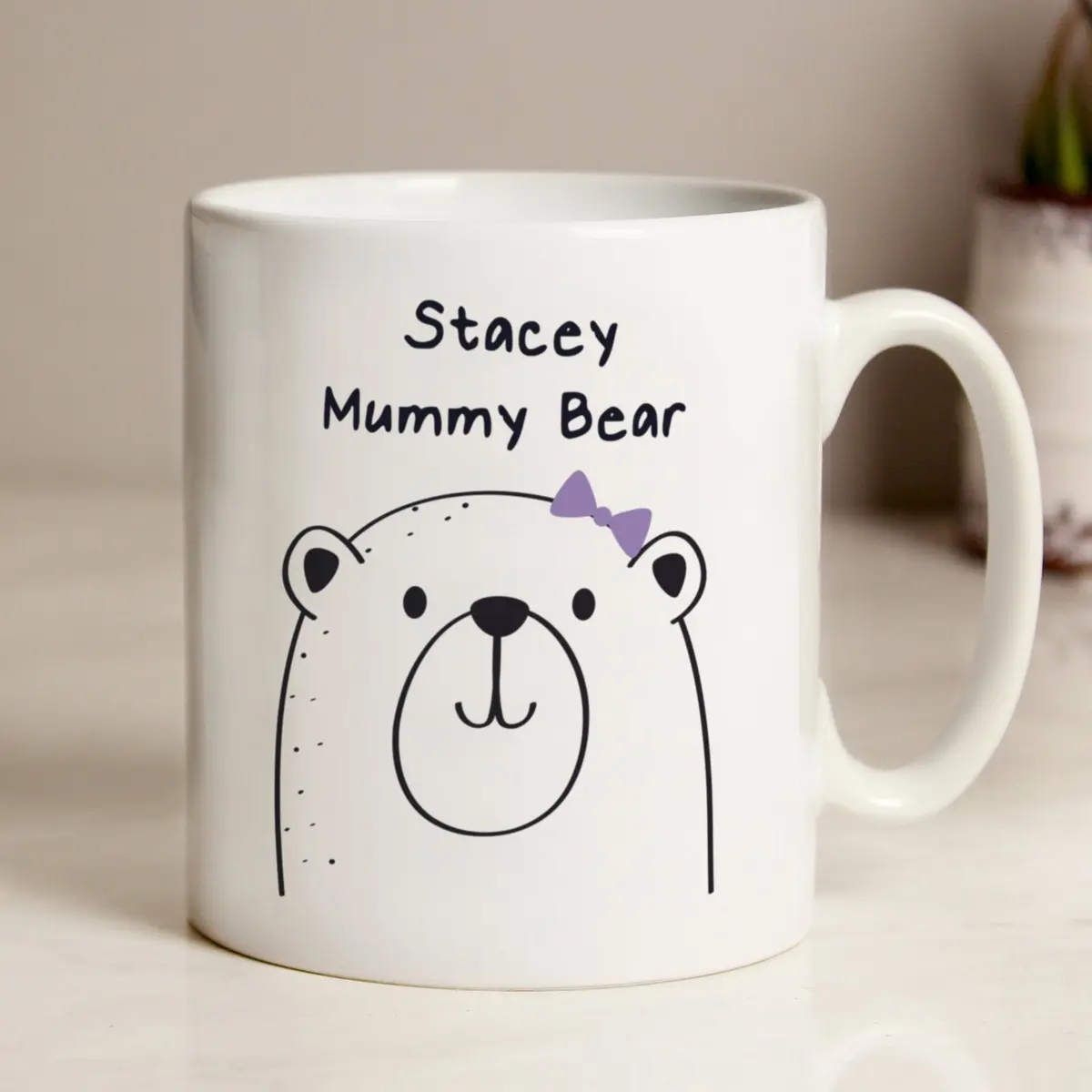 Personalised ceramic Mummy Bear mug with a name on the front