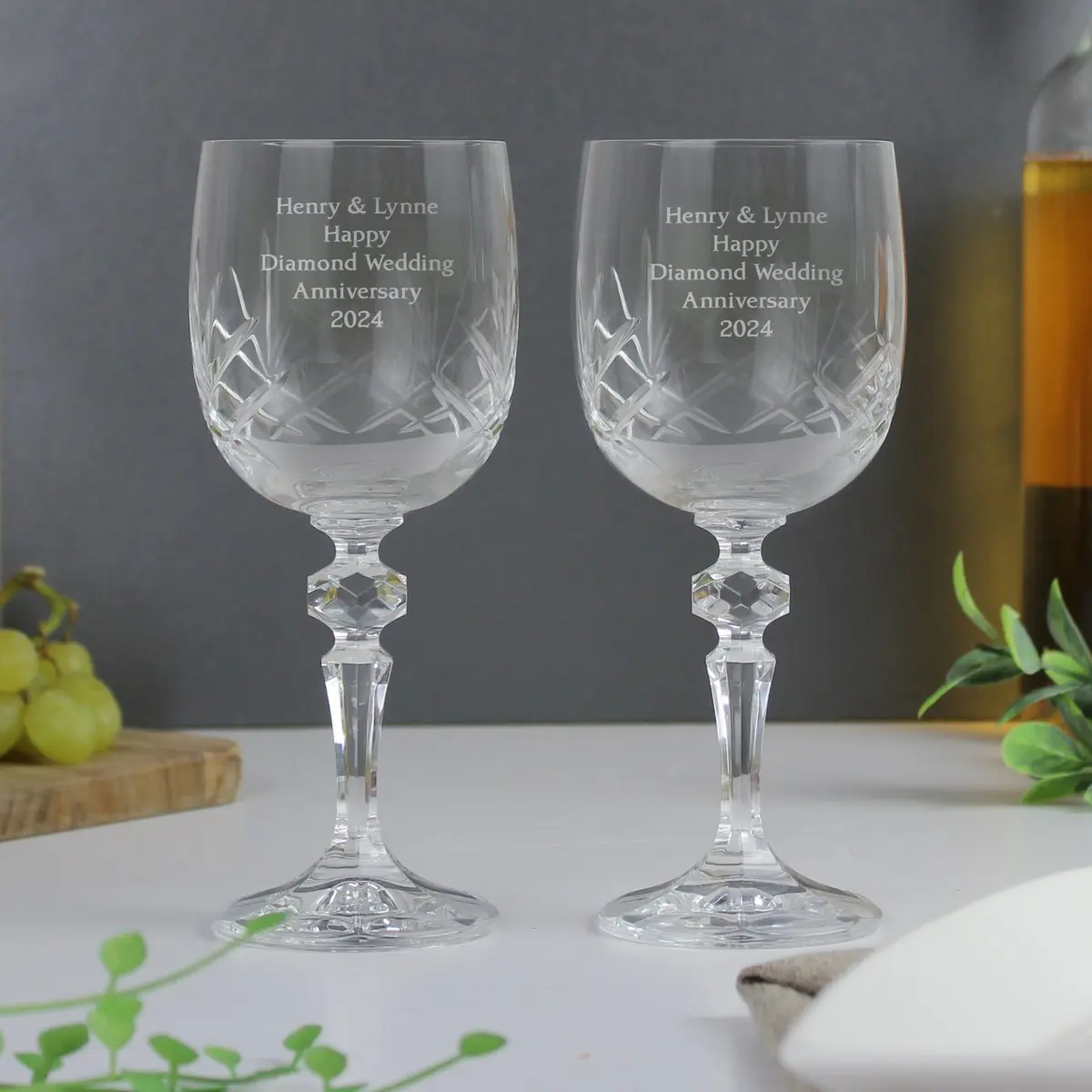 Pair of personalised crystal wine glasses