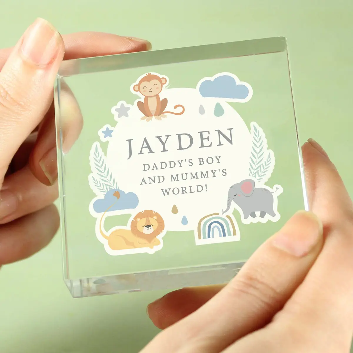 Glass safari animals crystal token with personalised text