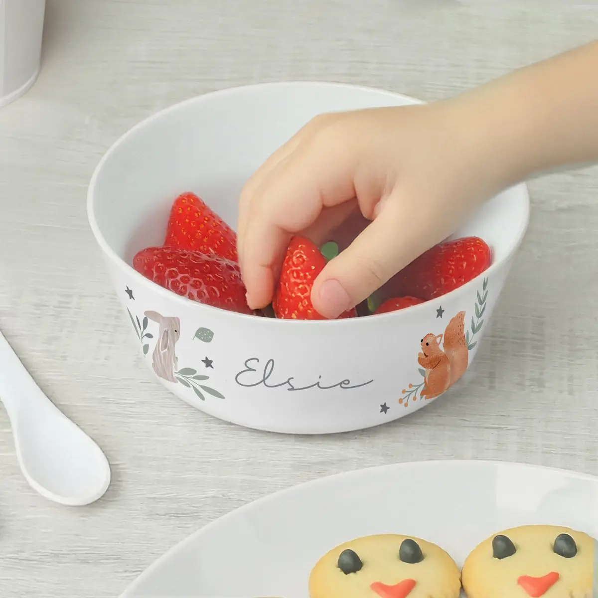 Personalised woodland animals plastic bowl